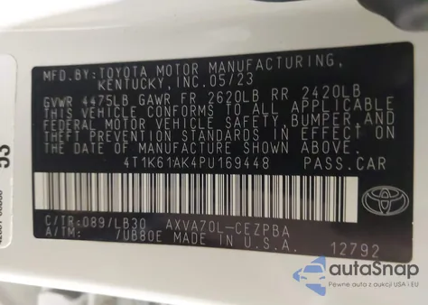 2023 Toyota Camry Xse z USA, uszkodzony, nr VIN 4T1K61AK4PU169448